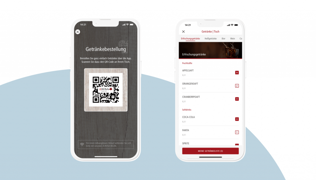 Getränkebestellung in der A-ROSA App.