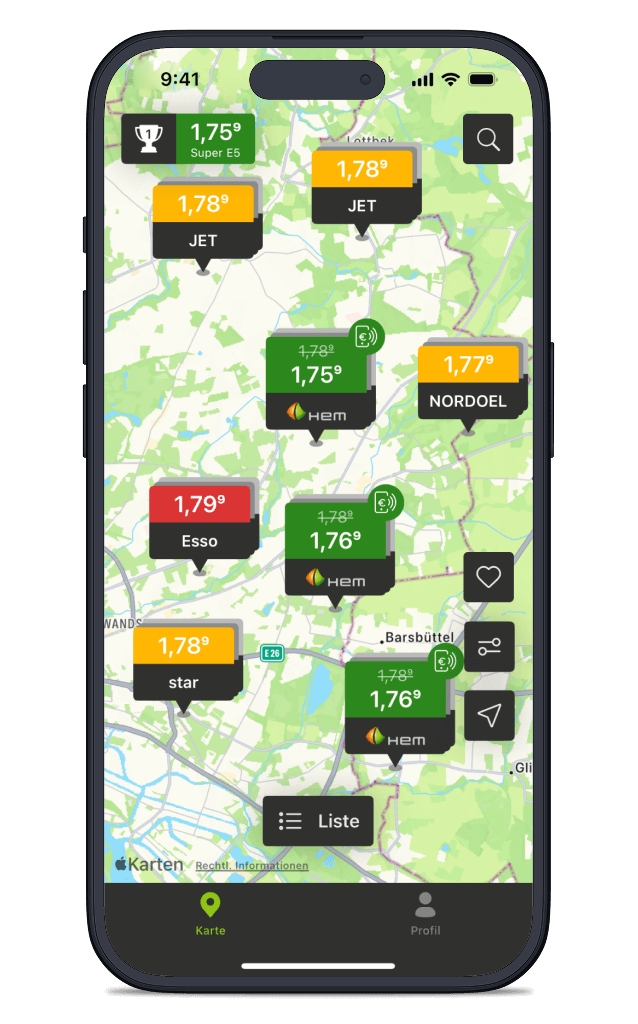 HEM App: Spritvergleich mit Tiefpreisgarantie