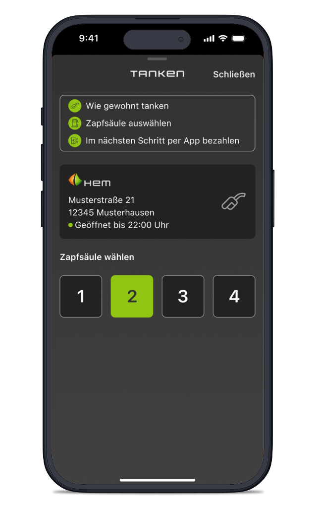 HEM App: Zapfsäule wählen und mobil bezahlen