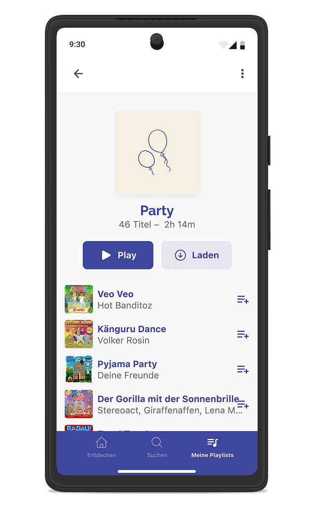 Eine Playlist in der KIMMA Musik-Streaming App für Android